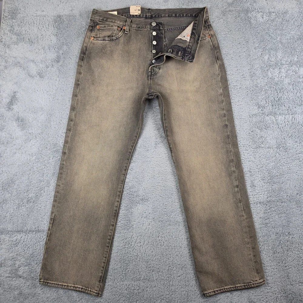 Levis Premium 501 Jeans Mens 36x30 Big E Button Fly Gray Sun Faded Acid Wash NWT